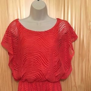 Lace Chic Coral Dress w/ Fringe Bottom